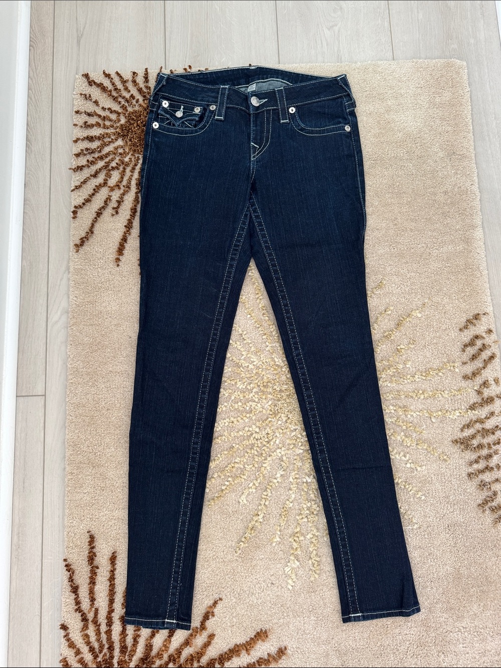 True Religion Dark Indigo Bootcut Jeans with Contrast Stitching - Picture 3 of 5